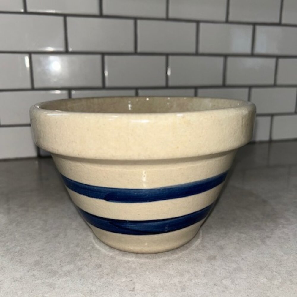 Robinson Ransbottom Pottery Bowl Blue Striped 6" Vintage Roseville 303 1-Quart